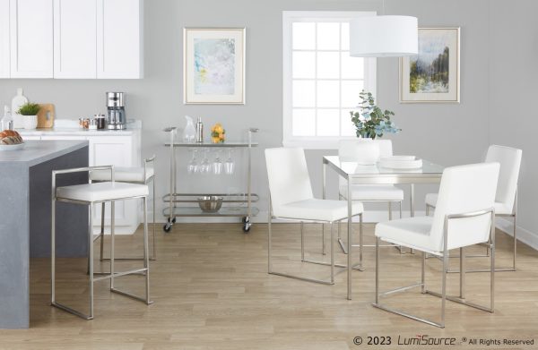 Fuji White Faux Leather Stainless Steel Contemporary Dining Chairs Set of 2 3