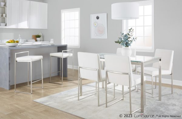 Fuji White Faux Leather Stainless Steel Contemporary Dining Chairs Set of 2 4