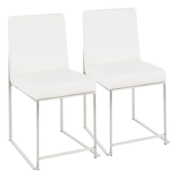 Fuji White Faux Leather Stainless Steel Contemporary Dining Chairs Set of 2 5