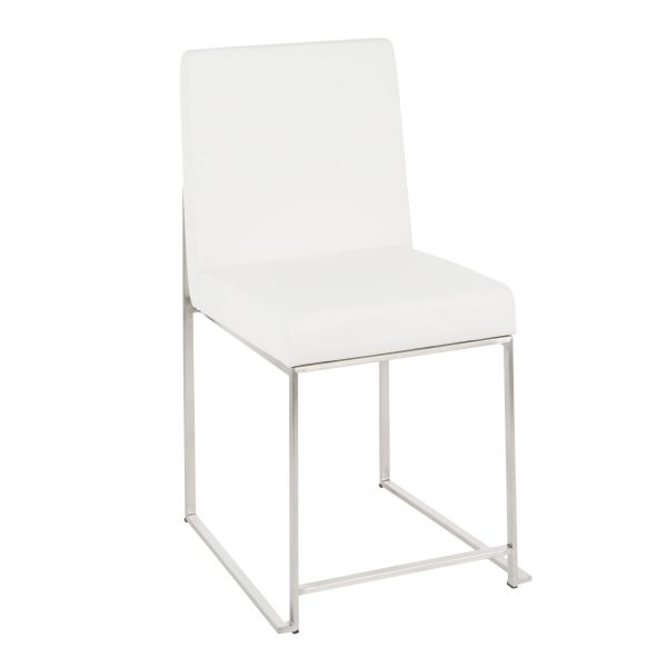 Fuji White Faux Leather Stainless Steel Contemporary Dining Chairs Set of 2 6
