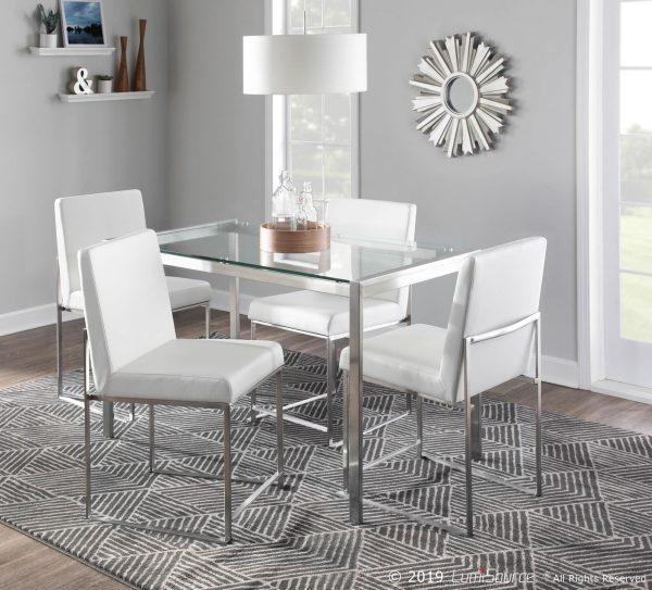 Fuji White Faux Leather Stainless Steel Contemporary Dining Chairs Set of 2
