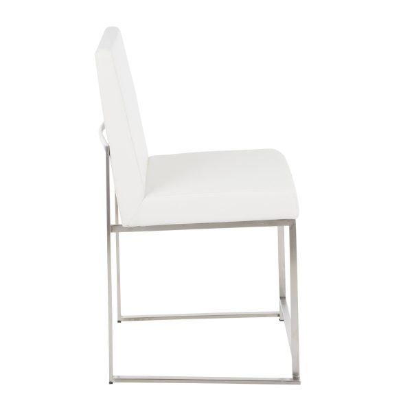 Fuji White Faux Leather Stainless Steel Contemporary Dining Chairs Set of 2 7