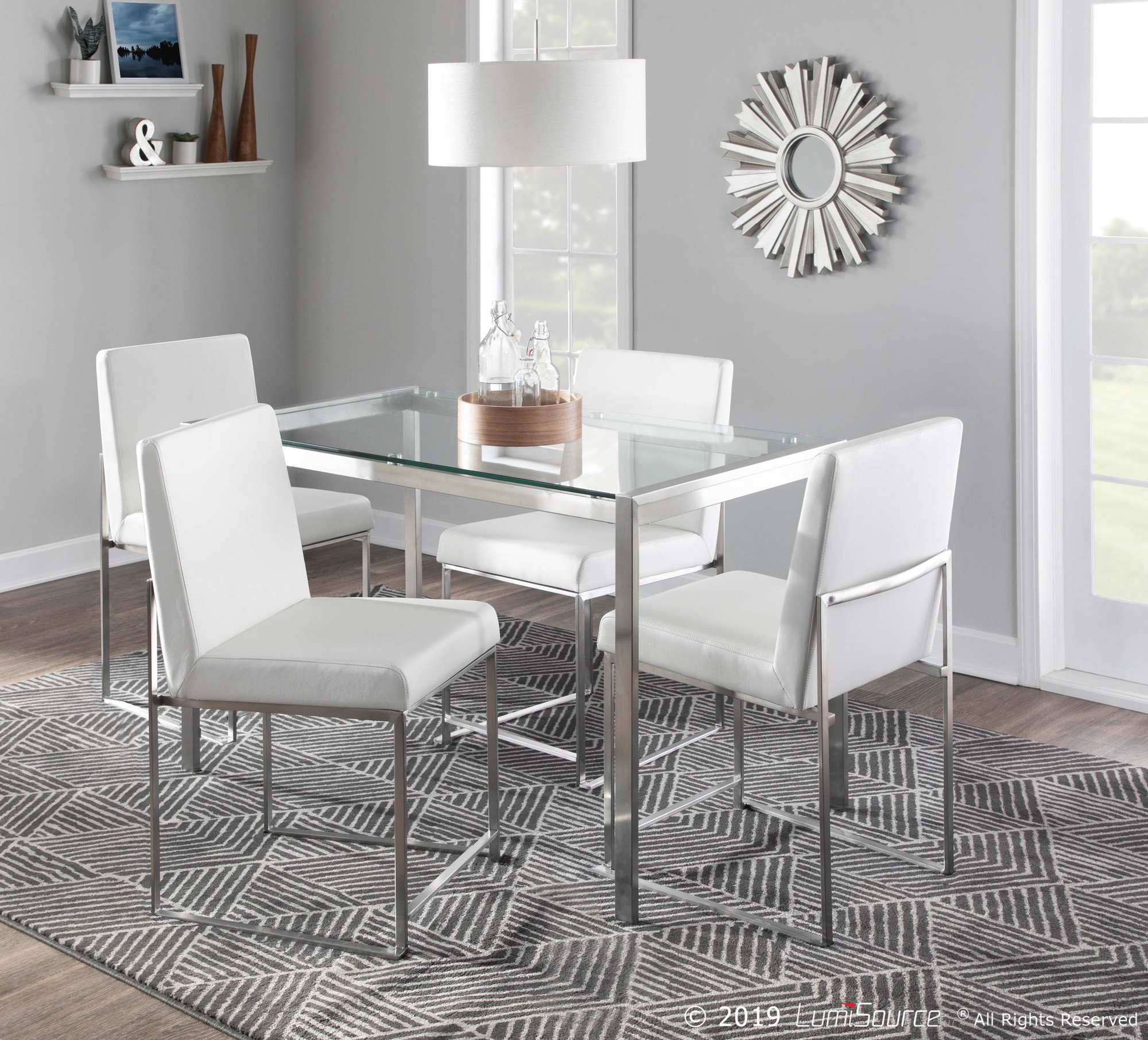 Fuji White Faux Leather Stainless Steel Contemporary Dining Chairs (Set of 2) 1 Fuji White Faux Leather Stainless Steel Contemporary Dining Chairs (Set of 2)
