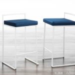 Fuji White Stackable Counter Stool Blue Velvet Contemporary (Set of 2)