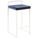 Fuji White Stackable Counter Stool Blue Velvet Contemporary (Set of 2)