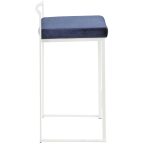 Fuji White Stackable Counter Stool Blue Velvet Contemporary (Set of 2)