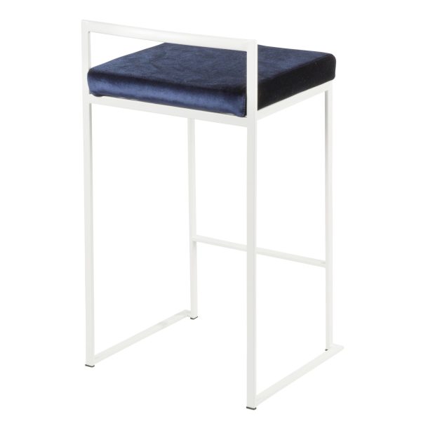 Fuji White Stackable Counter Stool Blue Velvet Contemporary Set of 2 6