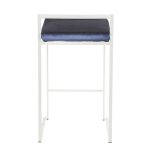 Fuji White Stackable Counter Stool Blue Velvet Contemporary (Set of 2)