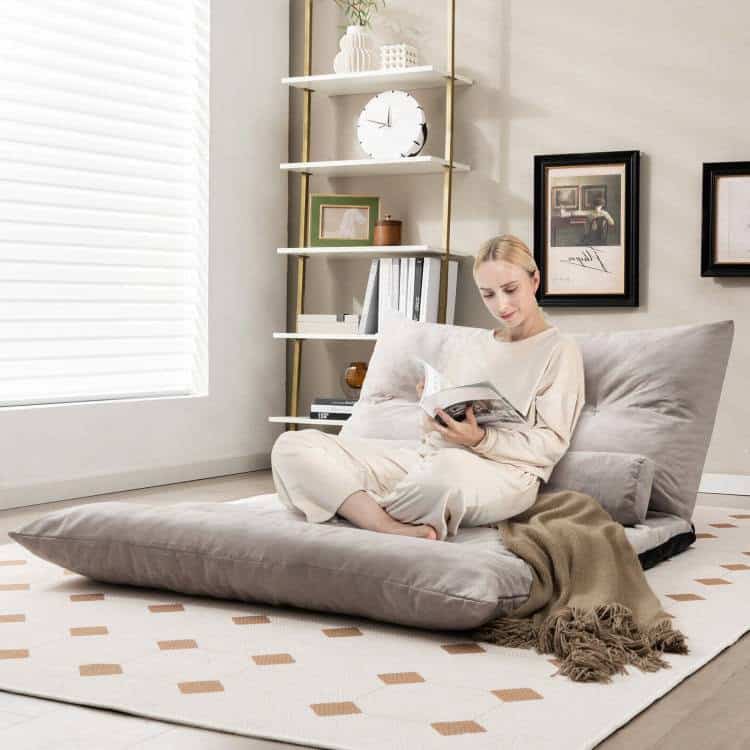 Adjustable Floor Lounger Sofa Bed with Pillows in Grey 1 Adjustable Floor Lounger Sofa Bed with Pillows in Grey
