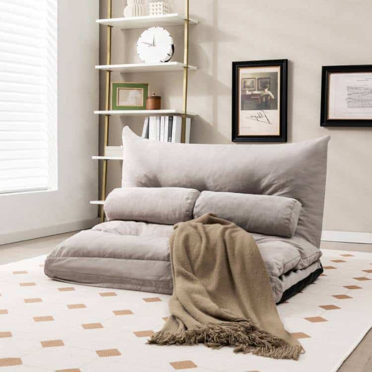 Adjustable Floor Lounger Sofa Bed with Pillows in Grey 2 Adjustable Floor Lounger Sofa Bed with Pillows in Grey - Image 2
