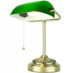 Green Glass Shade Brass Bankers Lamp with Adjustable Rotary Switch