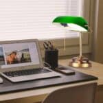 Green Glass Shade Brass Bankers Lamp with Adjustable Rotary Switch