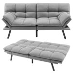 Modern Grey Adjustable Futon Sofa Bed with Memory Foam