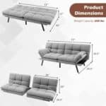 Modern Grey Adjustable Futon Sofa Bed with Memory Foam