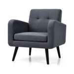 Mid-Century Modern Grey Linen Accent Chair with Wooden Legs 4 Mid-Century Modern Grey Linen Accent Chair with Wooden Legs