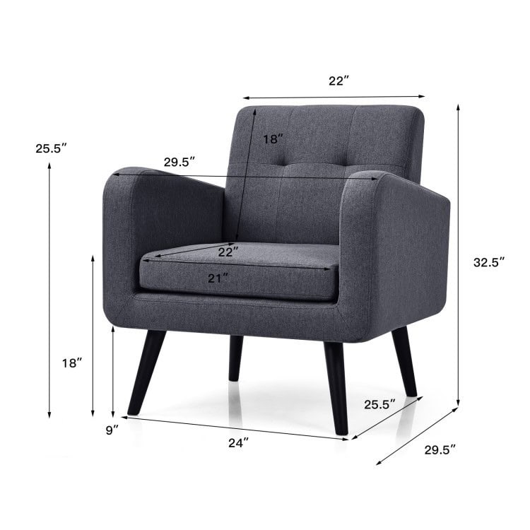 Mid-Century Modern Grey Linen Accent Chair with Wooden Legs 3 Mid-Century Modern Grey Linen Accent Chair with Wooden Legs - Image 3
