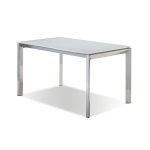 GHOST White Glass Extension Dining Table with Stainless Legs