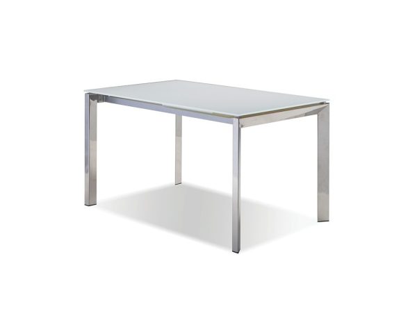 GHOST White Glass Extension Dining Table with Stainless Legs 1 2