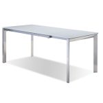 GHOST White Glass Extension Dining Table with Stainless Legs