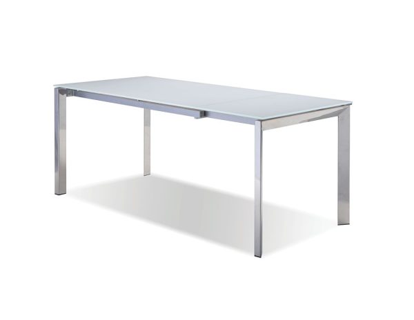 GHOST White Glass Extension Dining Table with Stainless Legs 3