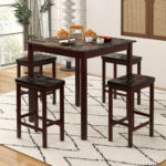 Compact Faux Marble Bar Table and Stool Set (Set of 5)