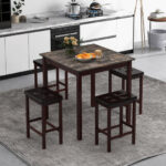 Compact Faux Marble Bar Table and Stool Set (Set of 5)