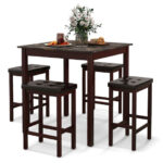 Compact Faux Marble Bar Table and Stool Set (Set of 5)