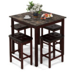 Compact Faux Marble Bar Table and Stool Set (Set of 5)