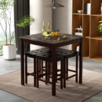 Compact Faux Marble Bar Table and Stool Set (Set of 5)