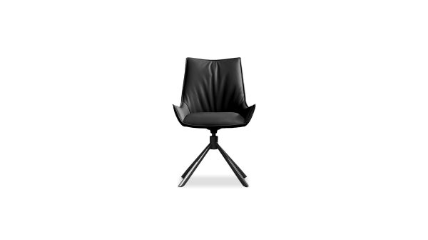 GIULIA Black Leather Swivel Dining Chair Black Steel 1 2