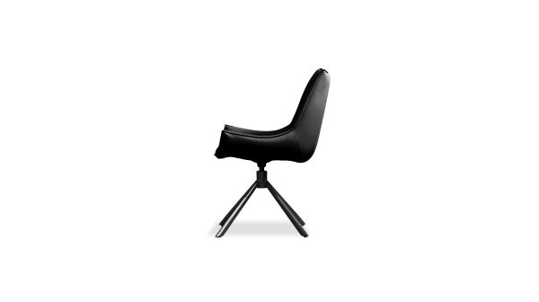 GIULIA Black Leather Swivel Dining Chair Black Steel 2 2