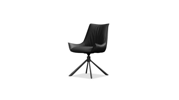 GIULIA Black Leather Swivel Dining Chair Black Steel 7