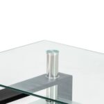 Modern Glass Coffee Table with Black Metal Legs and Storage