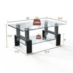Modern Glass Coffee Table with Black Metal Legs and Storage