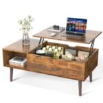 Mid-Century Modern Lift-Top Coffee Table with Storage Brown Finish