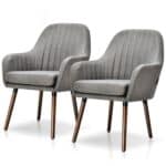 Retro Grey Linen Accent Chairs with Wood Legs (Set of 2) 5 Retro Grey Linen Accent Chairs with Wood Legs (Set of 2)