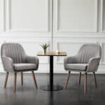 Retro Grey Linen Accent Chairs with Wood Legs (Set of 2) 6 Retro Grey Linen Accent Chairs with Wood Legs (Set of 2)