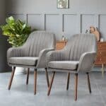 Retro Grey Linen Accent Chairs with Wood Legs (Set of 2) 7 Retro Grey Linen Accent Chairs with Wood Legs (Set of 2)