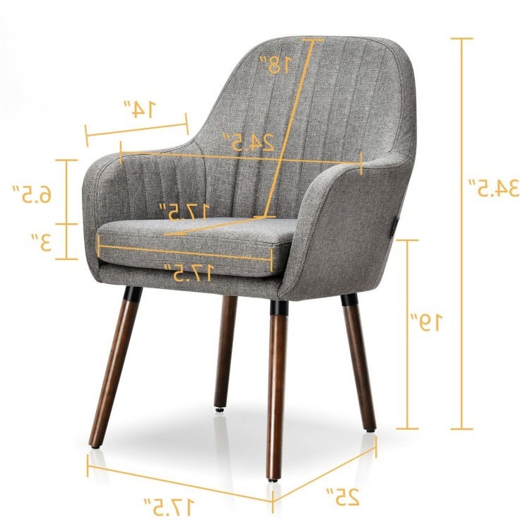 Retro Grey Linen Accent Chairs with Wood Legs (Set of 2) 4 Retro Grey Linen Accent Chairs with Wood Legs (Set of 2) - Image 4