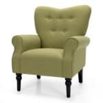 Green Retro Tufted Accent Chair with Espresso Wood Legs 5 Green Retro Tufted Accent Chair with Espresso Wood Legs