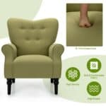 Green Retro Tufted Accent Chair with Espresso Wood Legs 7 Green Retro Tufted Accent Chair with Espresso Wood Legs