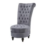 Gray Velvet Tufted High Back Accent Chair with Wooden Legs 6 Gray Velvet Tufted High Back Accent Chair with Wooden Legs