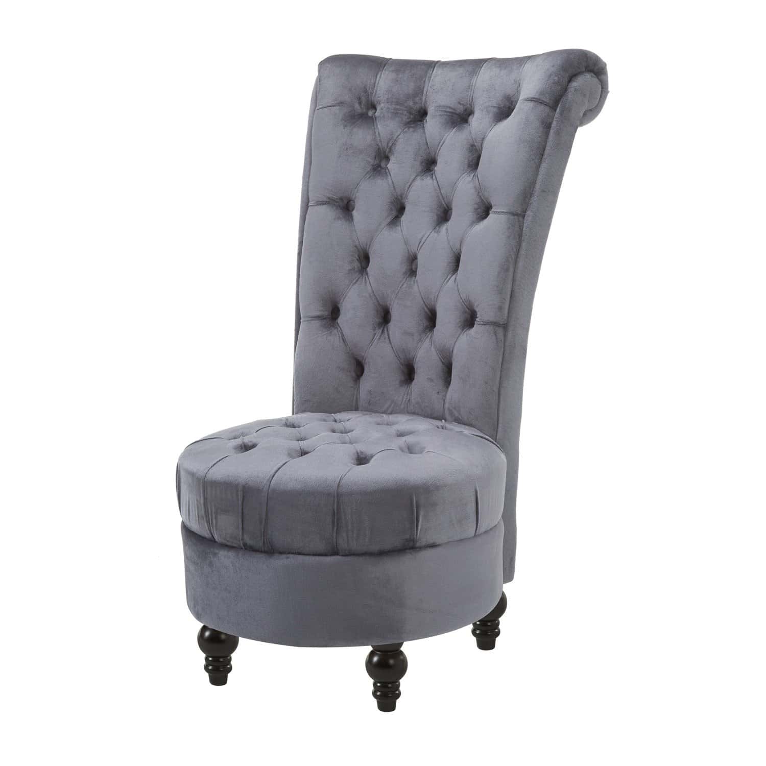 Gray Velvet Tufted High Back Accent Chair with Wooden Legs 1 Gray Velvet Tufted High Back Accent Chair with Wooden Legs