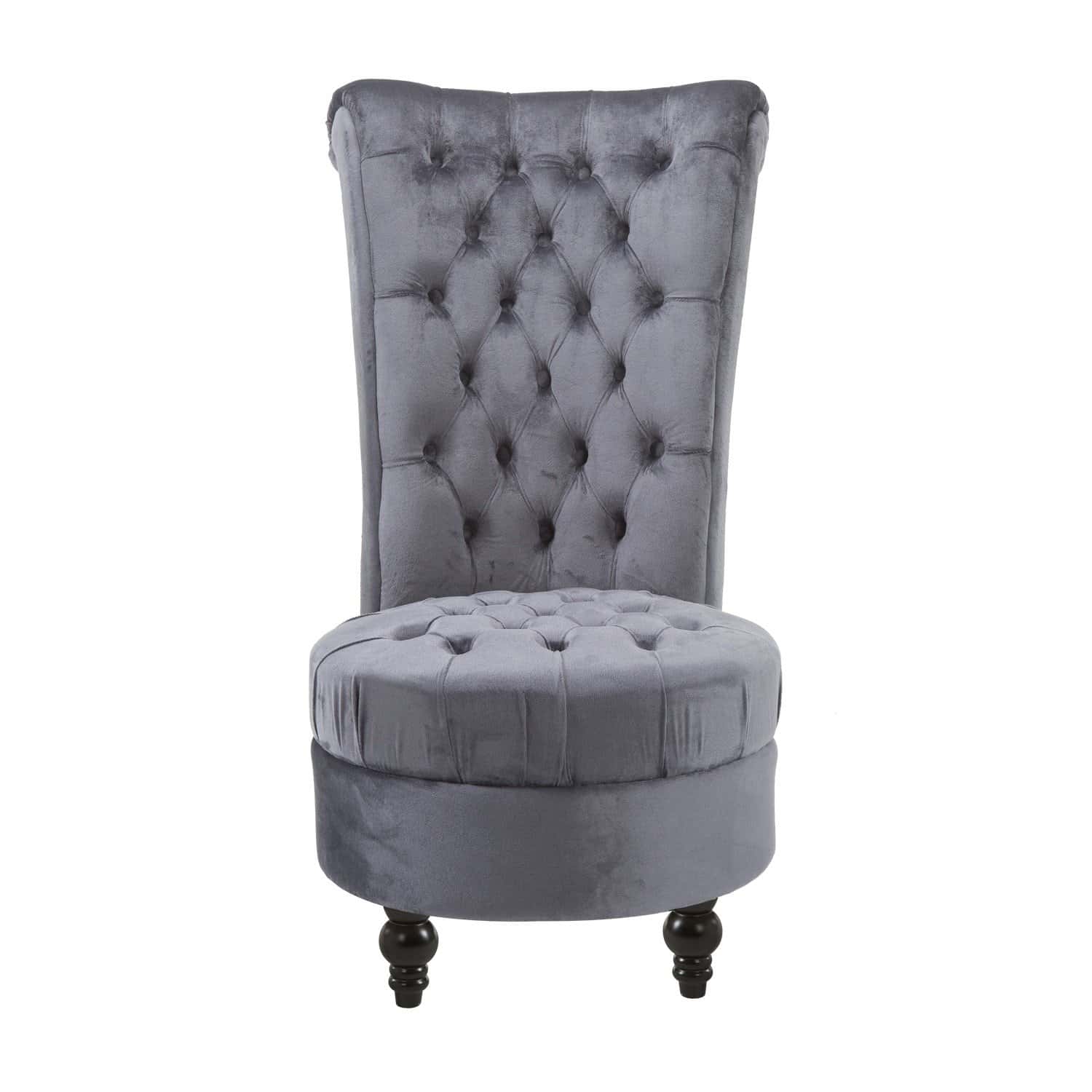 Gray Velvet Tufted High Back Accent Chair with Wooden Legs 2 Gray Velvet Tufted High Back Accent Chair with Wooden Legs - Image 2