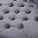 Gray Velvet Tufted High Back Accent Chair with Wooden Legs 8 Gray Velvet Tufted High Back Accent Chair with Wooden Legs