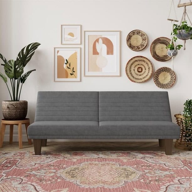 Grey Microfiber Adjustable Futon Sofa Bed for Living Rooms 3 Grey Microfiber Adjustable Futon Sofa Bed for Living Rooms - Image 3