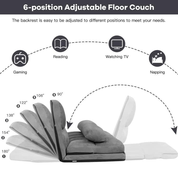 Faux Suede Foldable Floor Sofa Bed with Adjustable Positions 4 Faux Suede Foldable Floor Sofa Bed with Adjustable Positions - Image 4