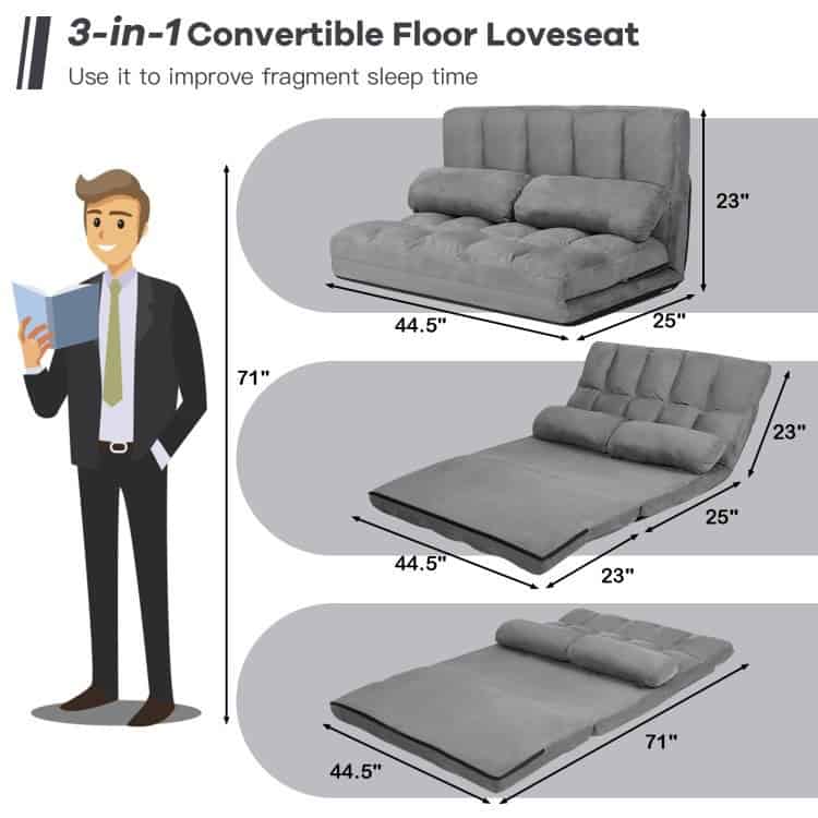 Faux Suede Foldable Floor Sofa Bed with Adjustable Positions 5 Faux Suede Foldable Floor Sofa Bed with Adjustable Positions - Image 5