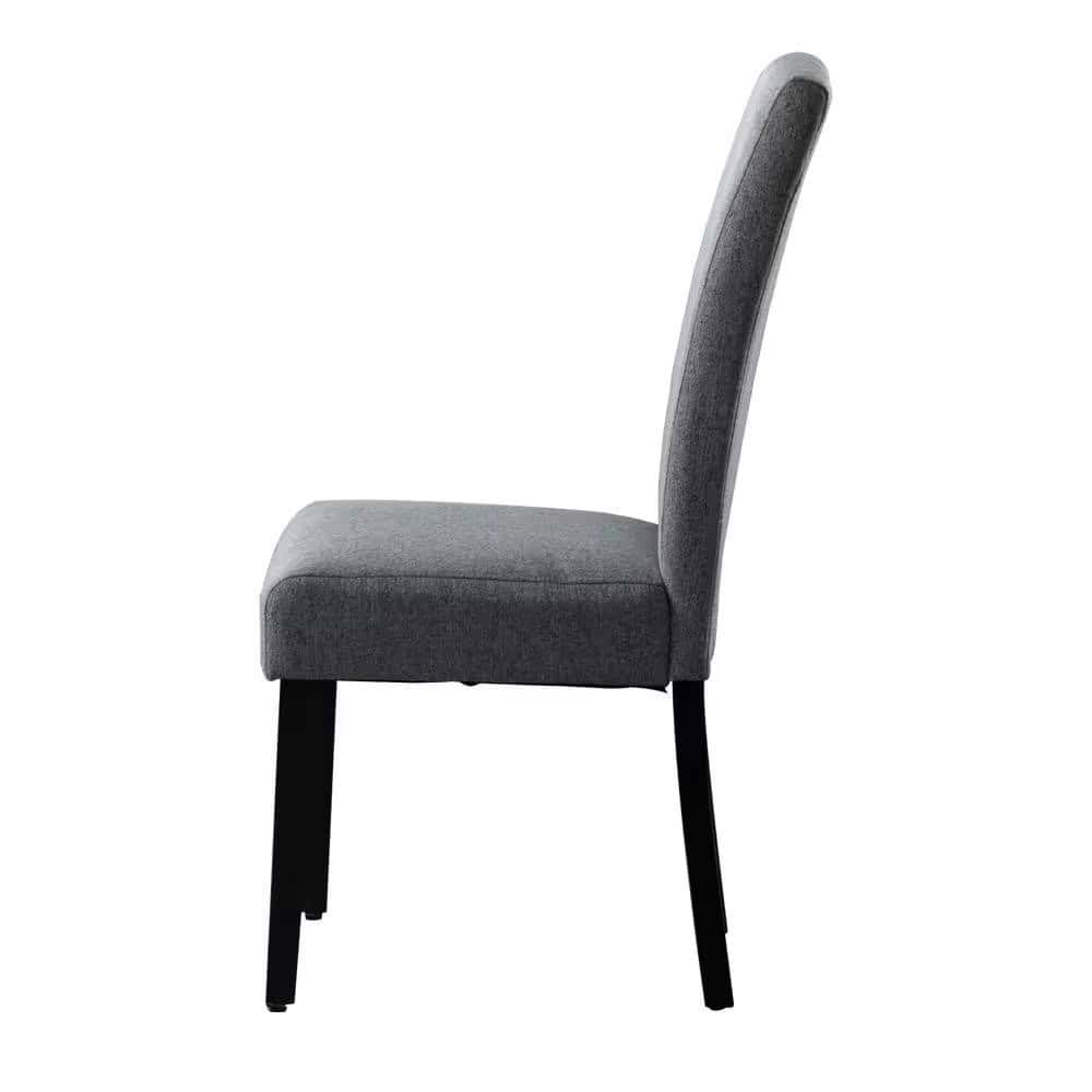Modern Grey Fabric Upholstered Dining Chair Black Wood Legs (Set of 2) 2 Modern Grey Fabric Upholstered Dining Chair Black Wood Legs (Set of 2) - Image 2