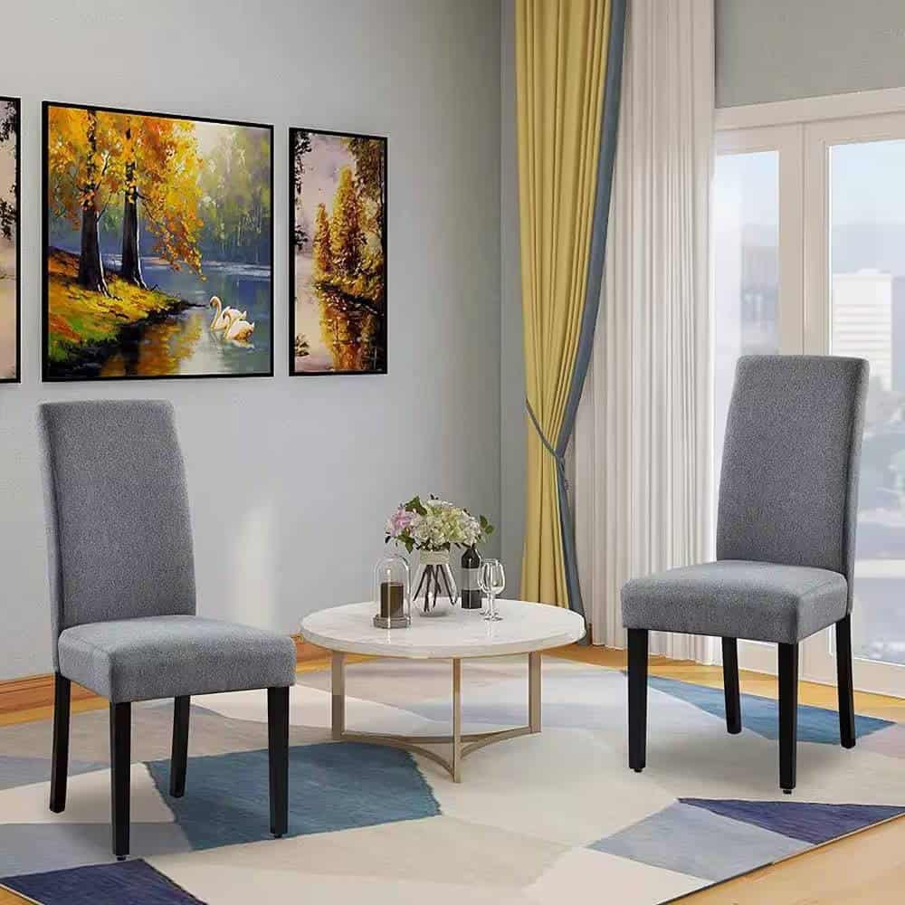 Modern Grey Fabric Upholstered Dining Chair Black Wood Legs (Set of 2) 3 Modern Grey Fabric Upholstered Dining Chair Black Wood Legs (Set of 2) - Image 3